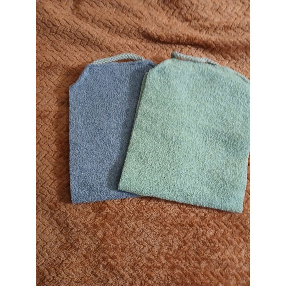 2 Long Exfoliating Back Scrubber Towels Bath Shower Straps Blue Green NEW